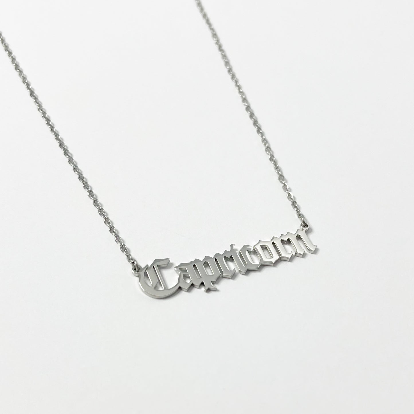 SILVER OLD ENGLISH ZODIAC NECKLACE