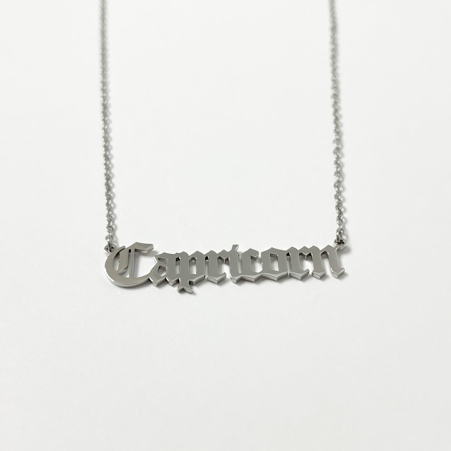 SILVER OLD ENGLISH ZODIAC NECKLACE