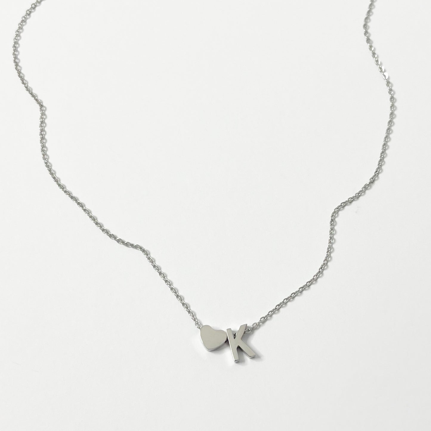 SILVER HEART INITIAL NECKLACE